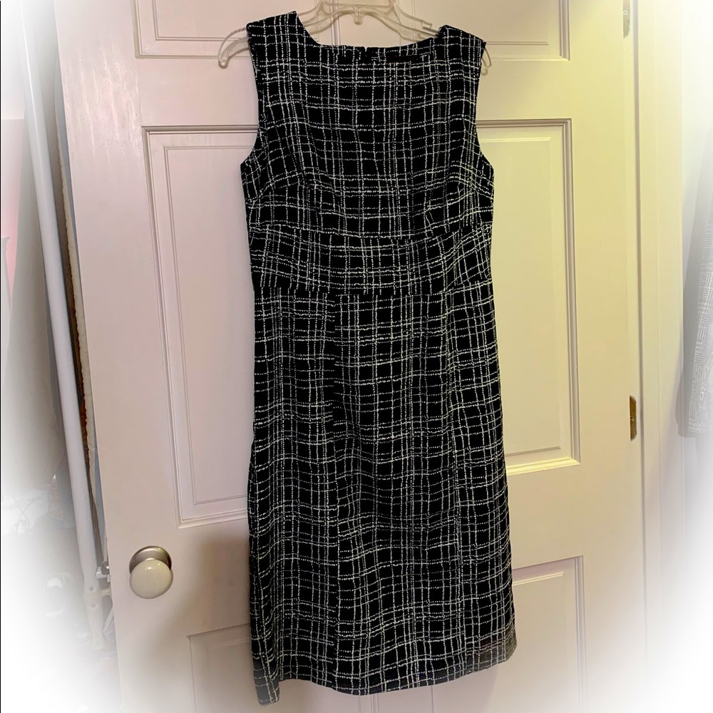 Merona Linen Sleeveless Dress, Black & White, zip back, fully lined EUC